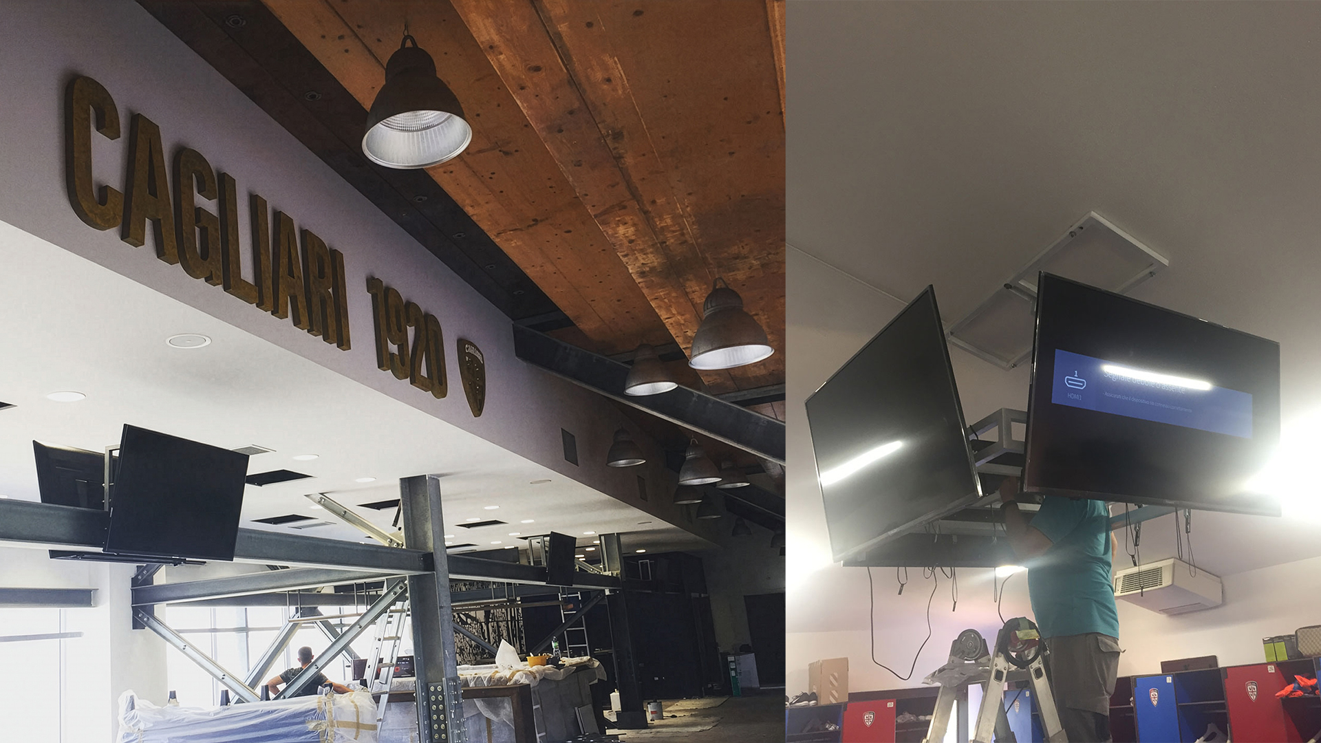 Installazione video con monitor per progetto multimediale Cagliari 1920 e centro sportivo Aseminello