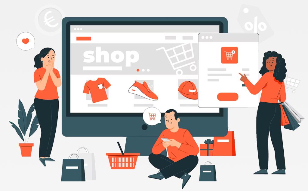 Illustrazione di negozio online per realizzazione e-commerce professionali e piattaforme di vendita digitale